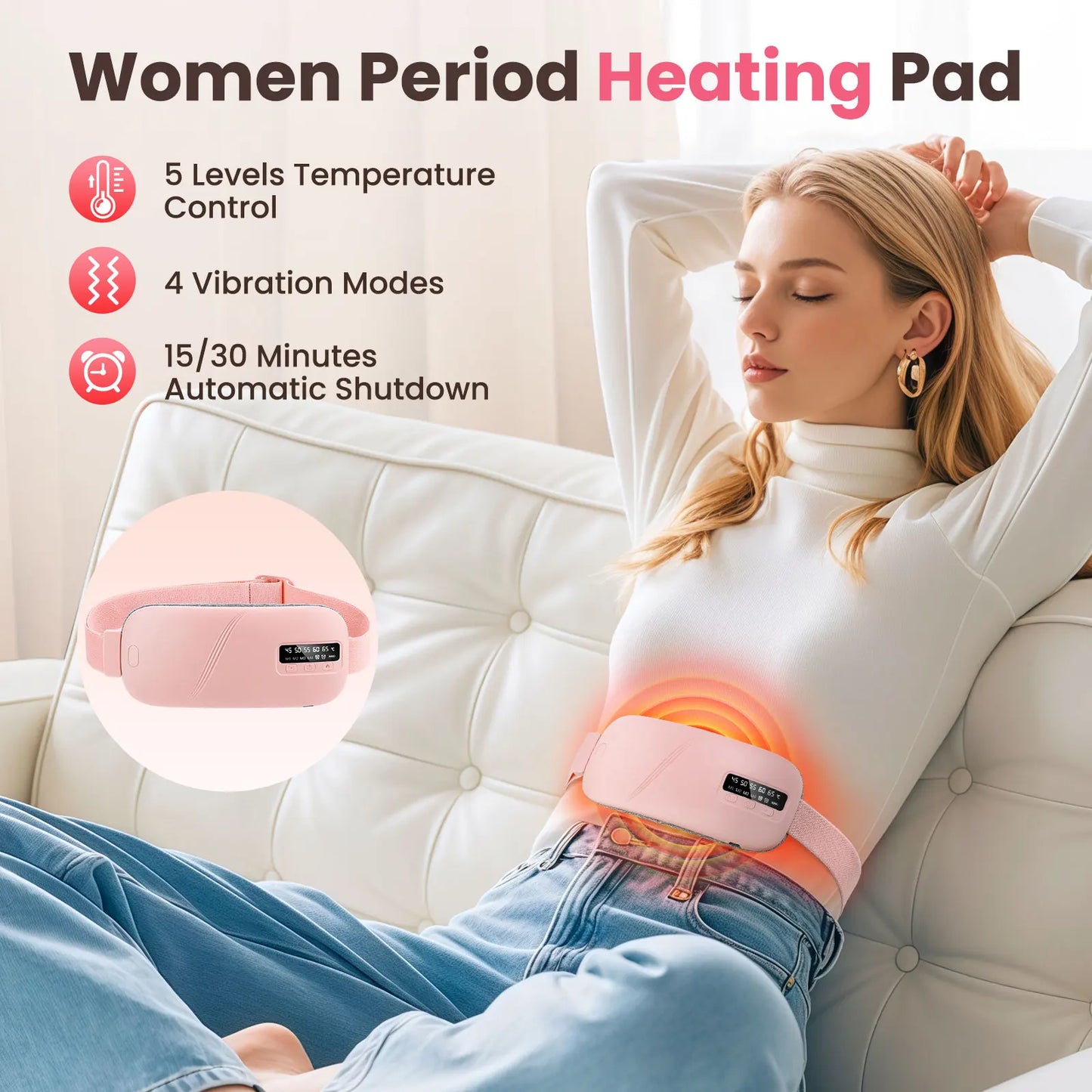 PASTSKY Waist Massage Belt Electric Heating And Vibration For Menstrual Cramps