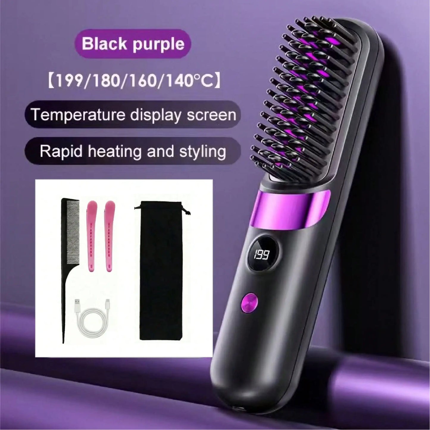 Mini Hair Straightener Comb Set USB Rechargeable Portable Styler