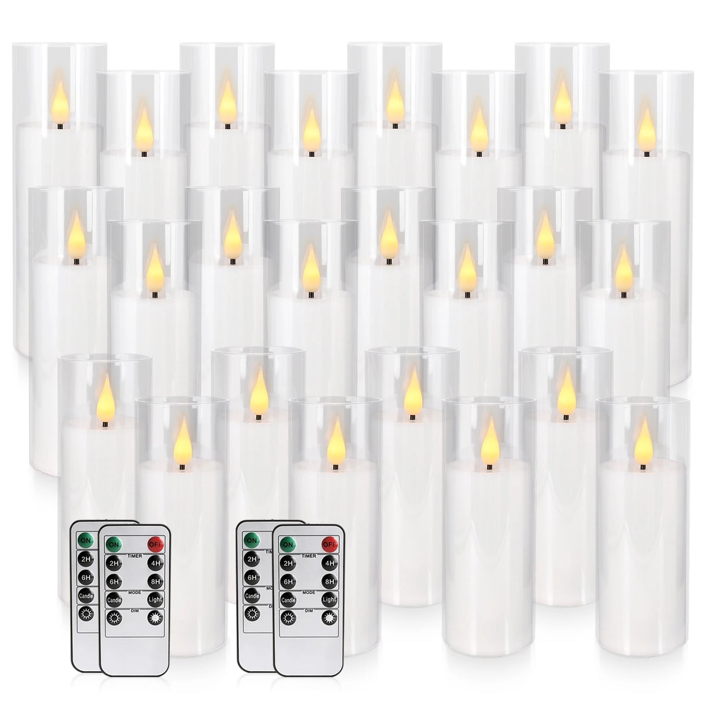 Flameless LED Acrylic Candle Lights 24 Pack With Remote Timer