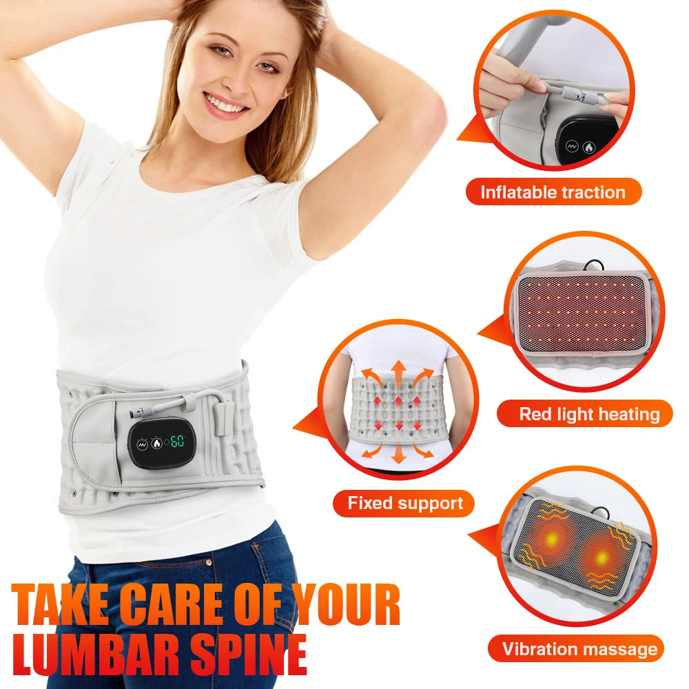 PastSky Rechargeable Heating Waist Back Massage LED Inflatable Lumbar Device