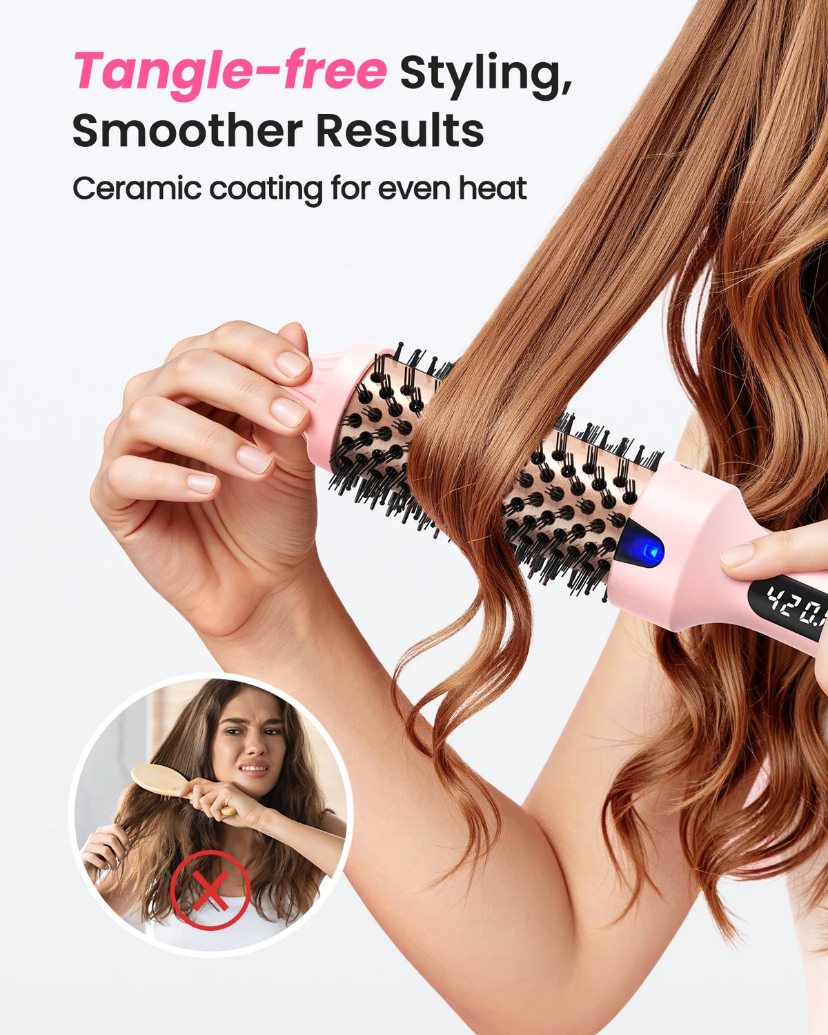 Bopcal Heated Curling Iron Brush 38mm Volumizing Hair Styler