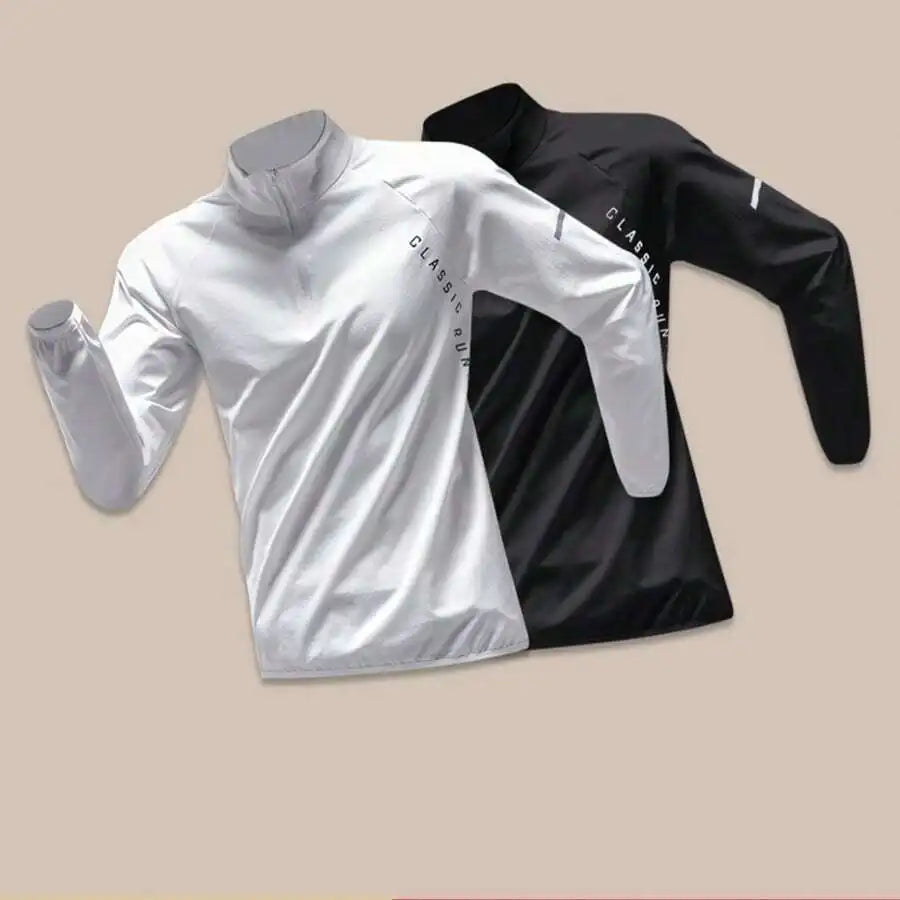 Mens Long Sleeve Half Zip Running Shirt Quick Dry Tee