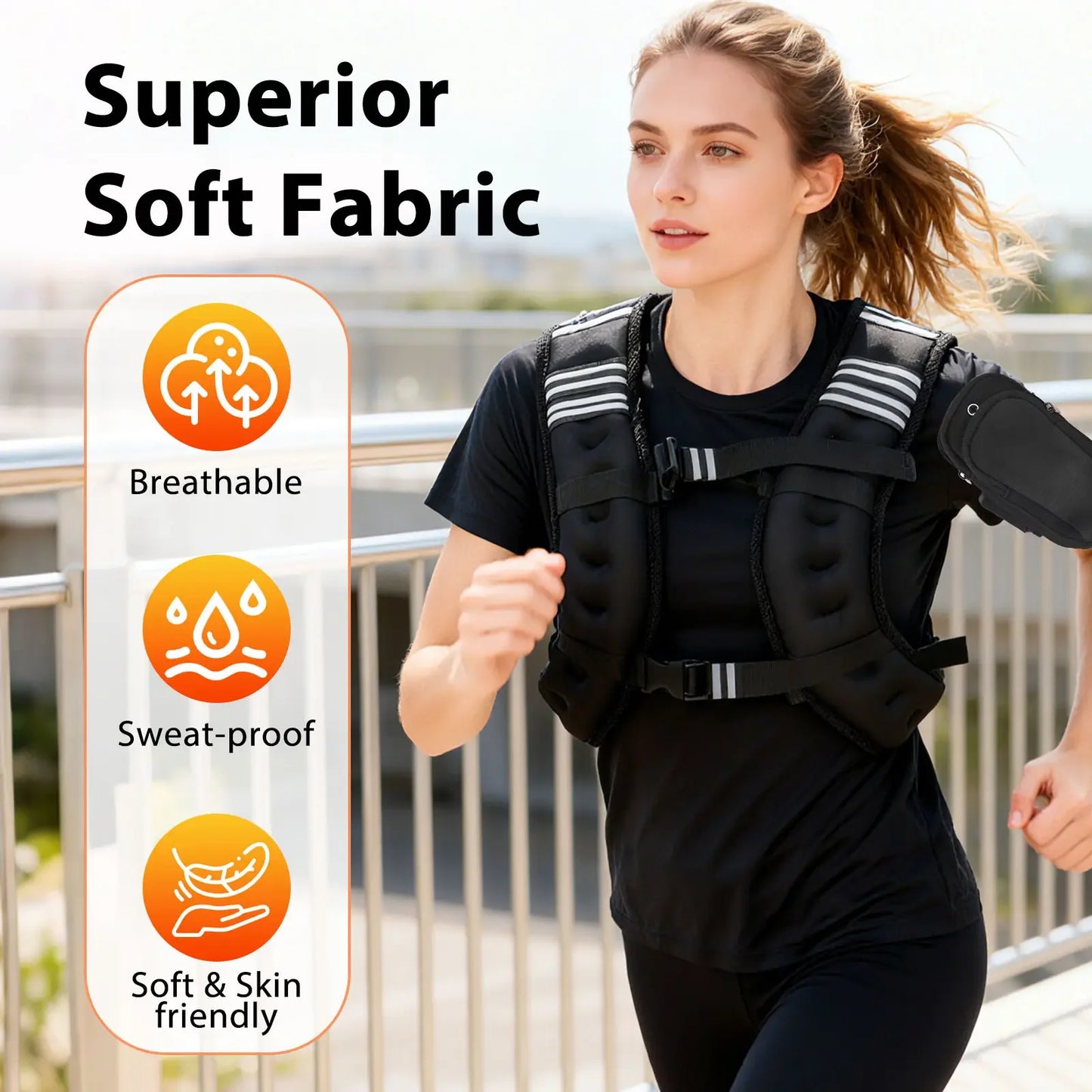 Weighted Vest 12 And 16 Pounds With Reflective Stripe And Adjustable Straps