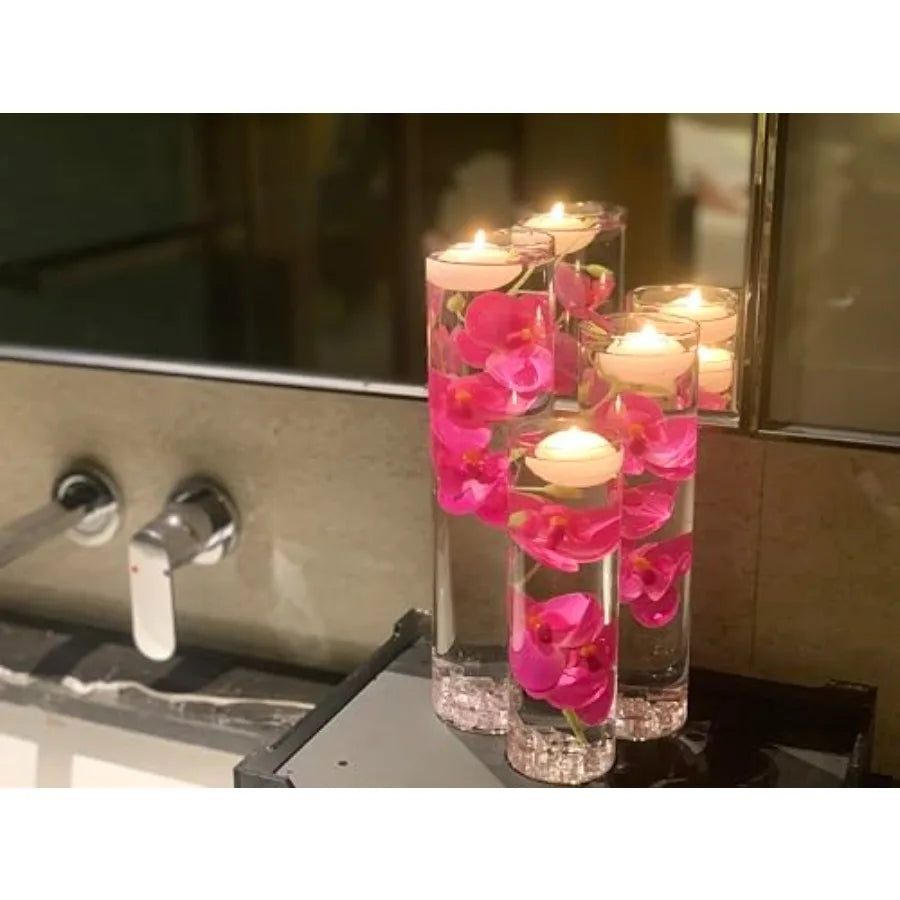 Floating Flower Centerpiece Artificial Orchid Glass Cylinder Vase With Candles