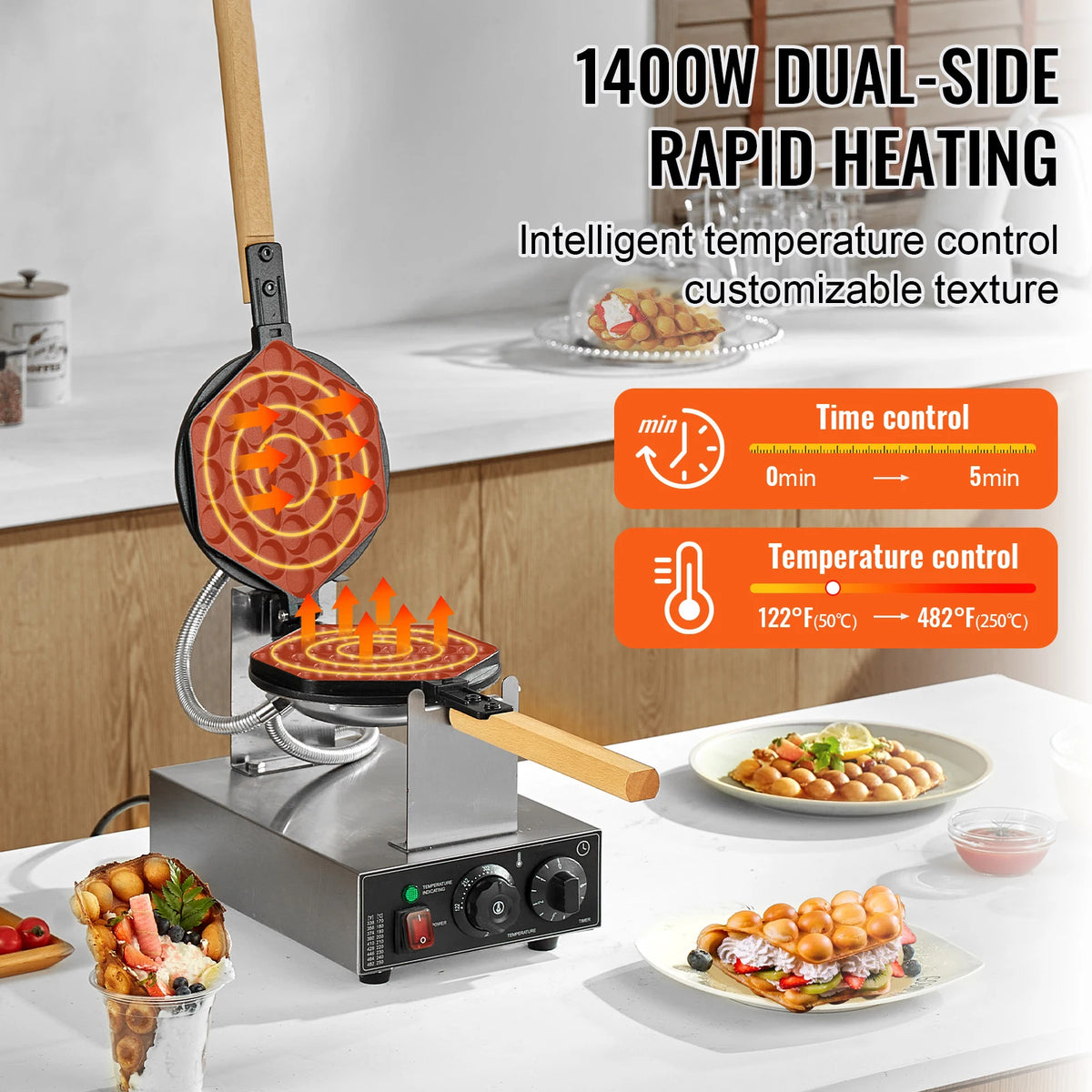 SucceBuy Commercial Egg Bubble Waffle Maker Stainless Steel Construction