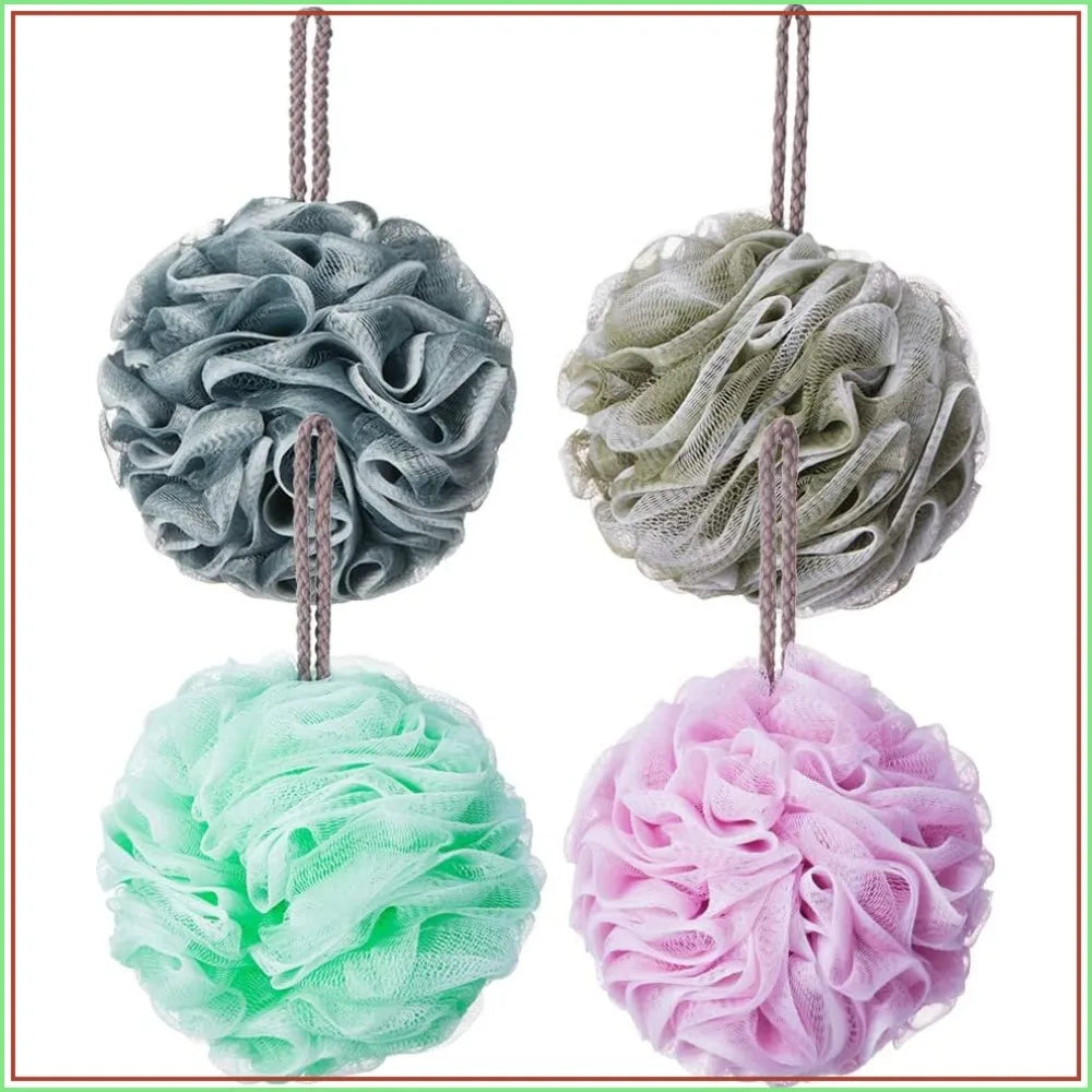 Exfoliating Shower Sponge Loofah Bath Scrubber Soft Mesh Pouf Pack Of 4
