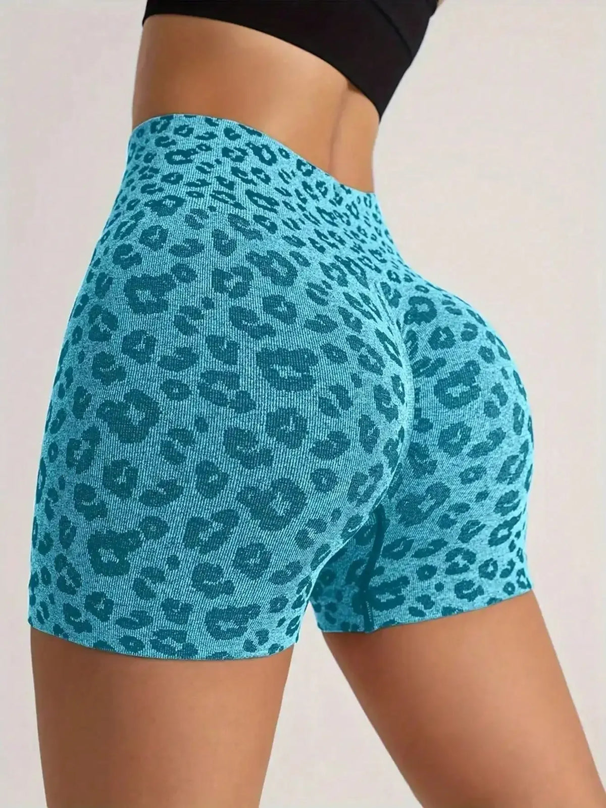 Leopard Print Tummy Control Scrunch Butt Sports Biker Shorts