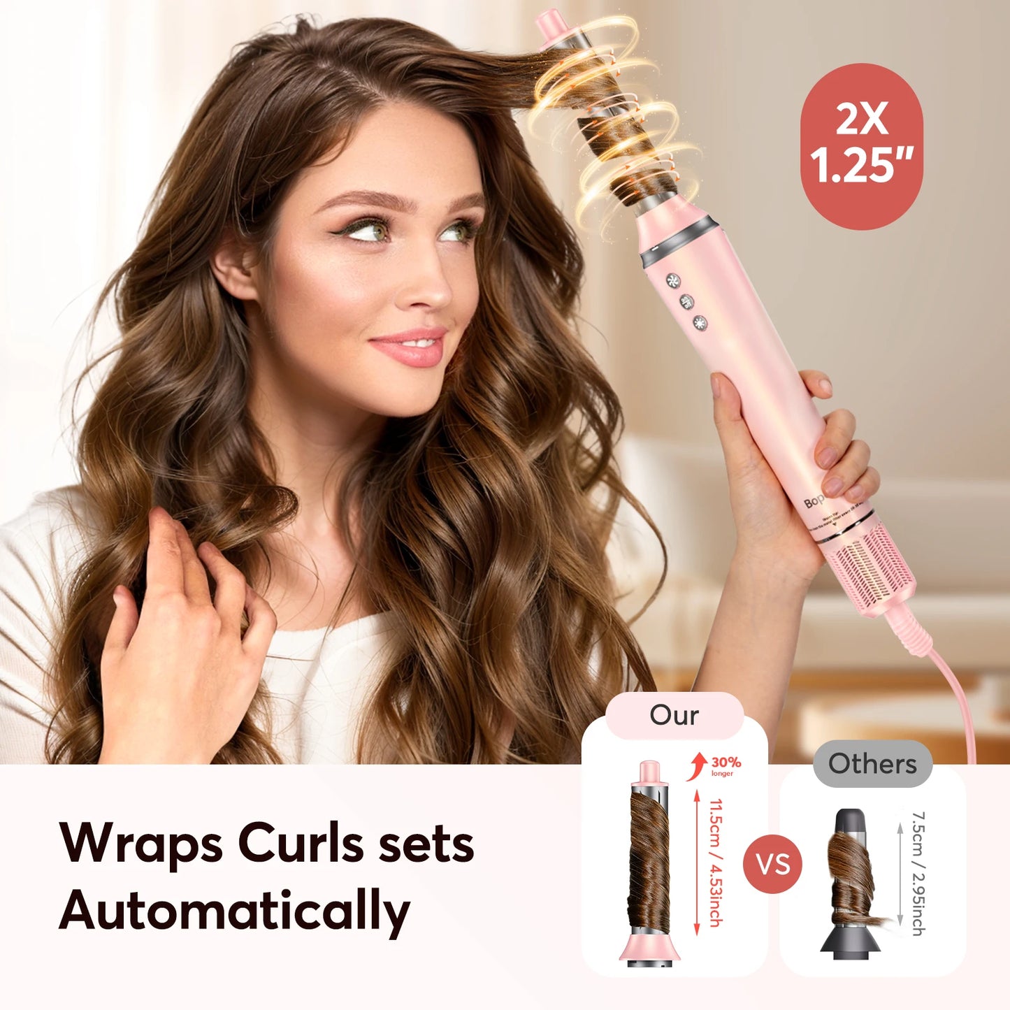 BOPCAL 5In1 Hair Dryer Hot Air Comb Curling Iron 1200W