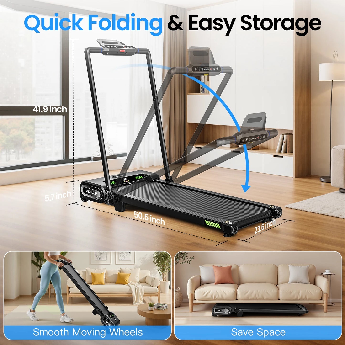 AKLUER Walking Pad Treadmill With Auto Incline And Desk Use