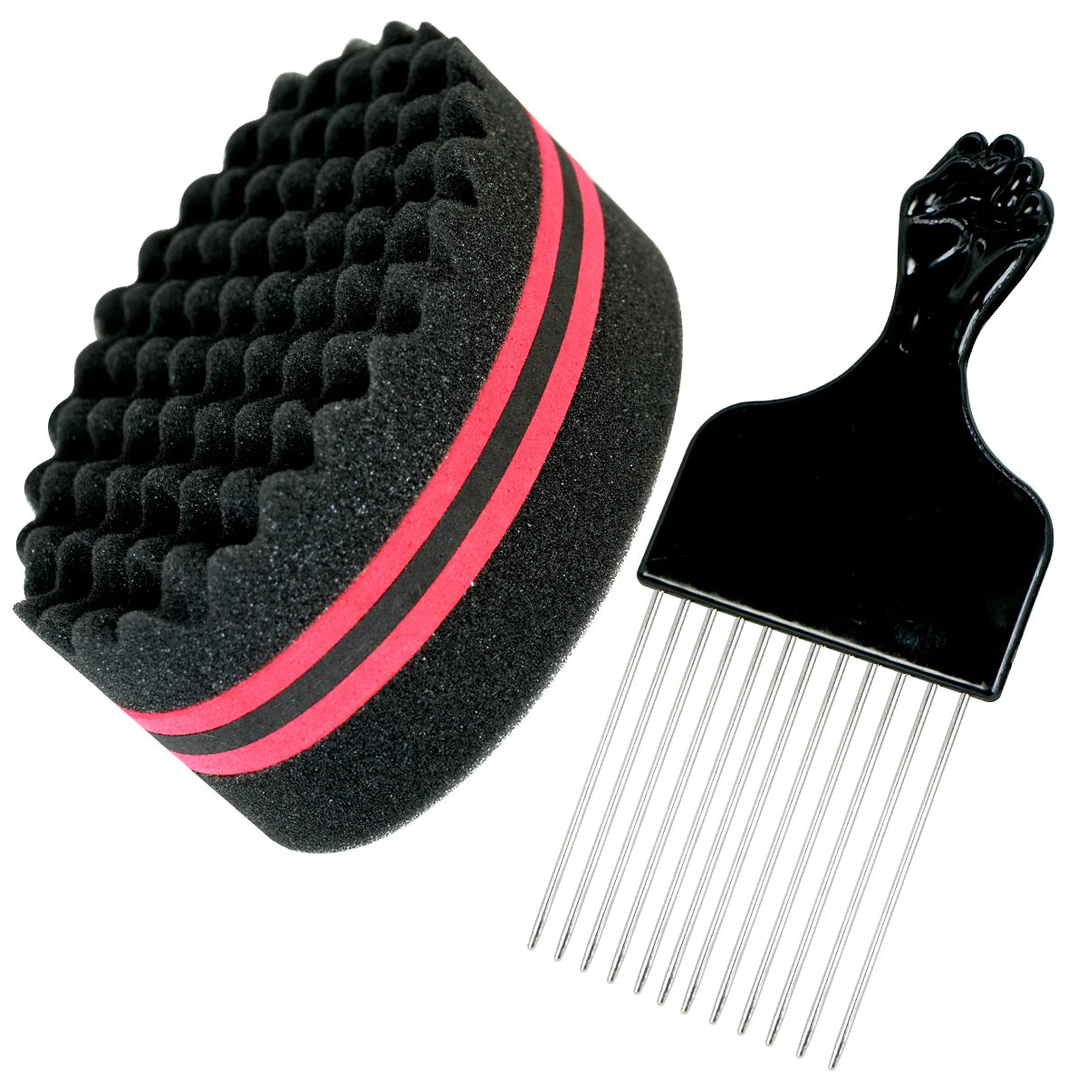 2 In 1 Afro Curling Sponge And Stainless Steel Pick