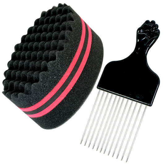 2 In 1 Afro Curling Sponge And Stainless Steel Pick