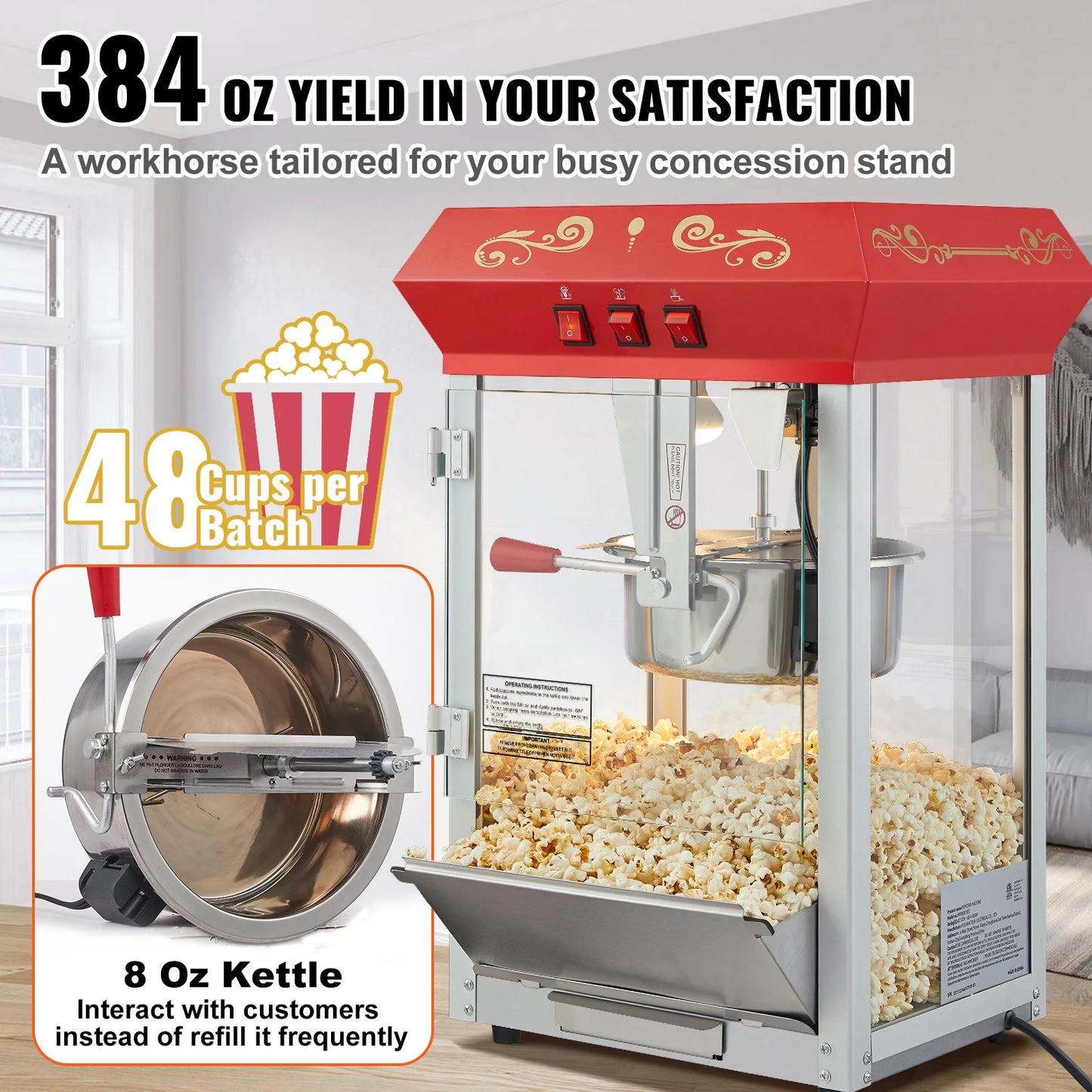 SucceBuy Popcorn Maker Countertop Kettle Produces Up to 80 Cups