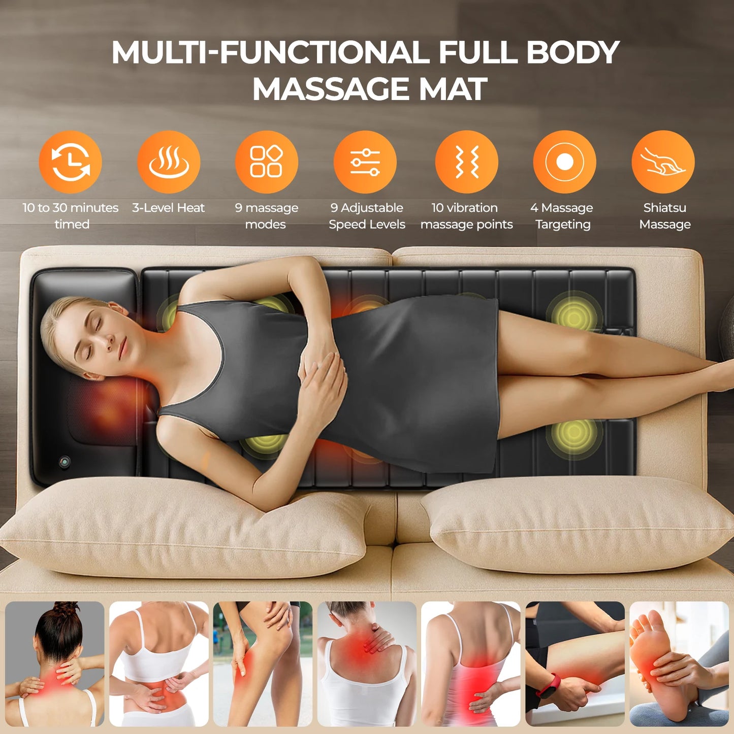HIMOUTA Shiatsu Massage Mat With Heat And 10 Vibrating Motors