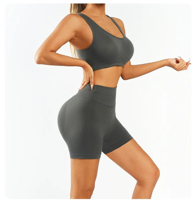 Women's 2 Piece Seamless Leggings Set With Padded Sports Bra