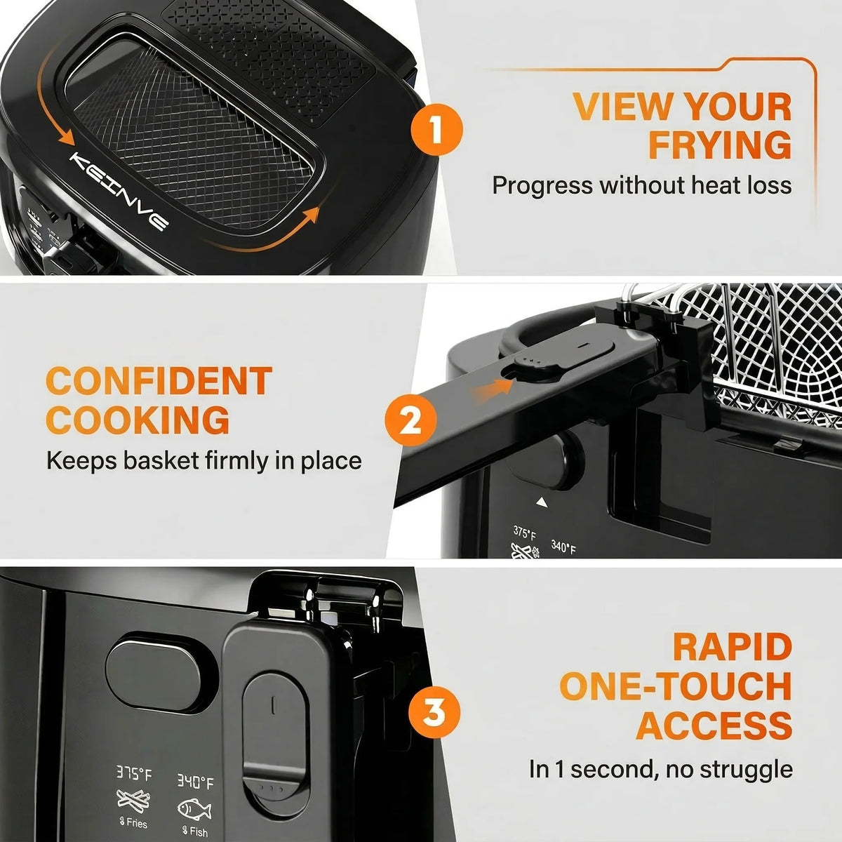 Cachoo 1600W Electric Deep Fryer With Adjustable Thermostat And Lid
