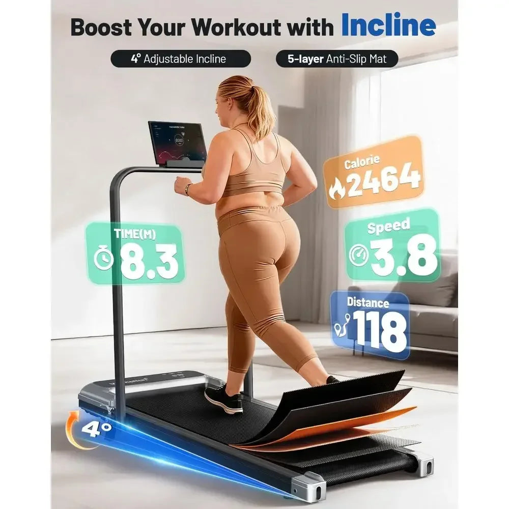 Walking Pad Treadmill With Handle Bar And Adjustable Incline