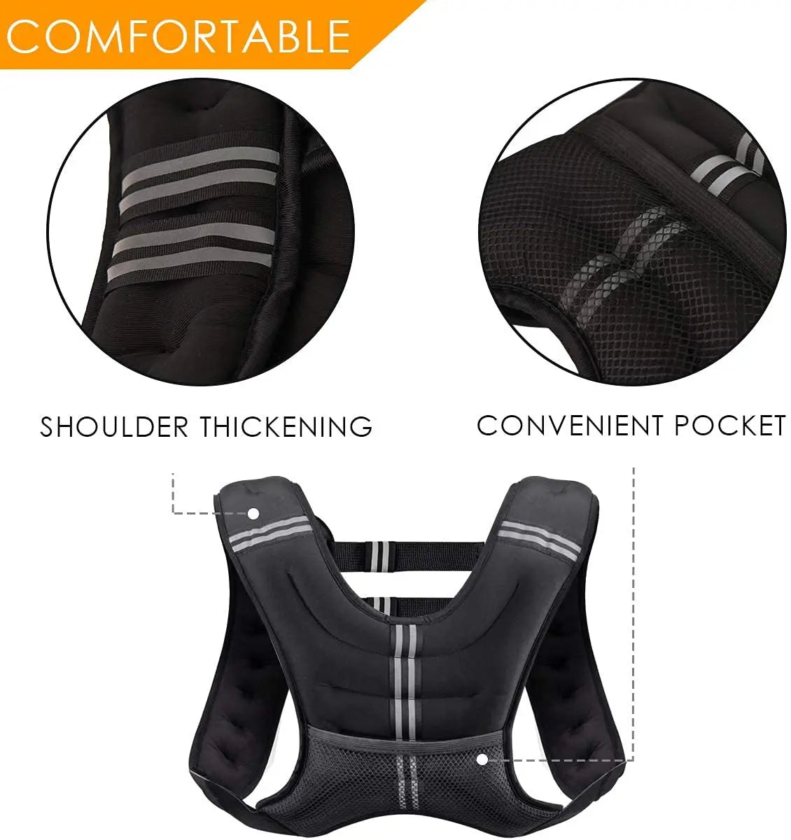 Unisex Weighted Vest With Reflective Stripe And Adjustable Straps