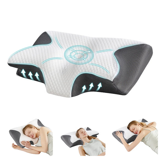 JHK Ergonomic Cervical Neck Pillow With Memory Foam And Cooling Pillowcase