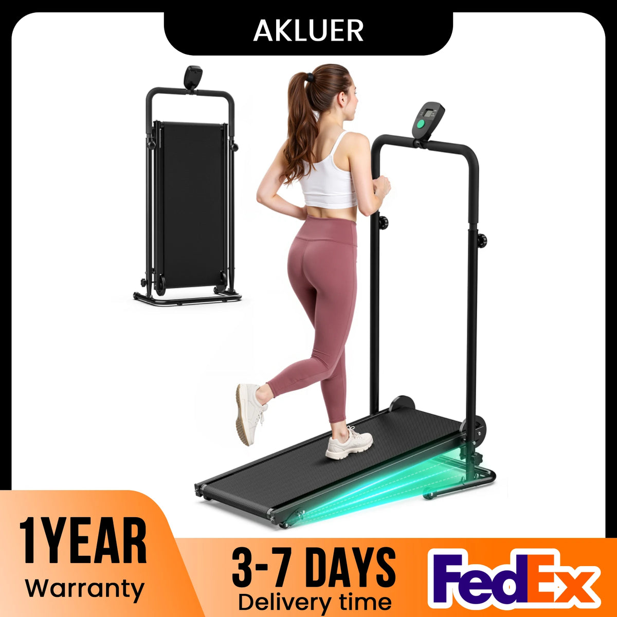 Akluer Motorless Treadmill With Adjustable Incline And Foldable Design