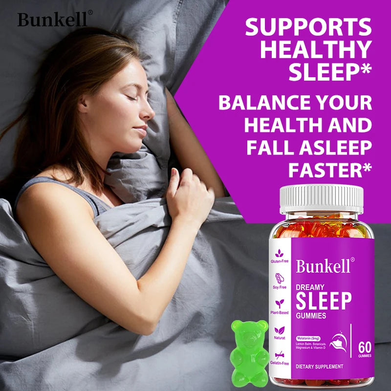 Bunkell Magnesium Complex Gummies Melatonin Vitamin D for Sleep Support