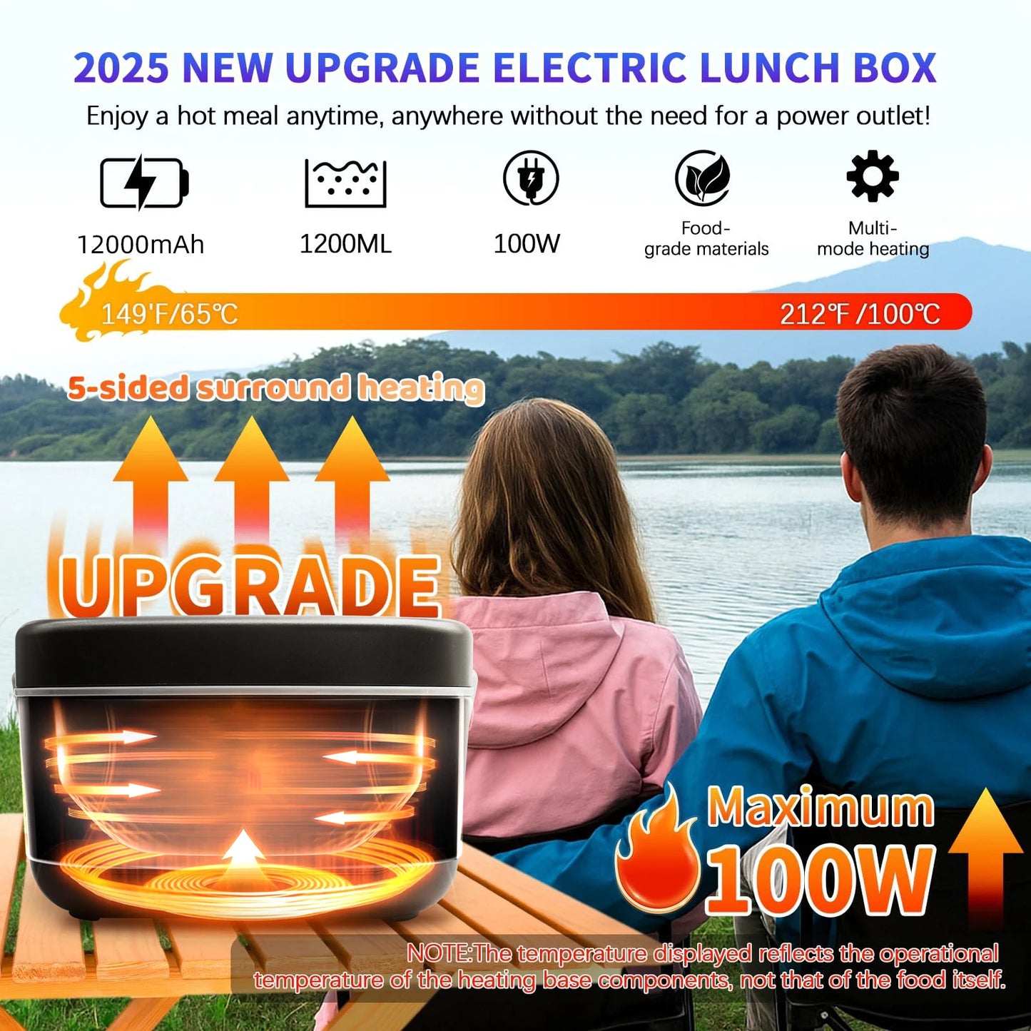 12000mAh Wireless Lunch Box Portable Food Warmer With Auto Temperature Control