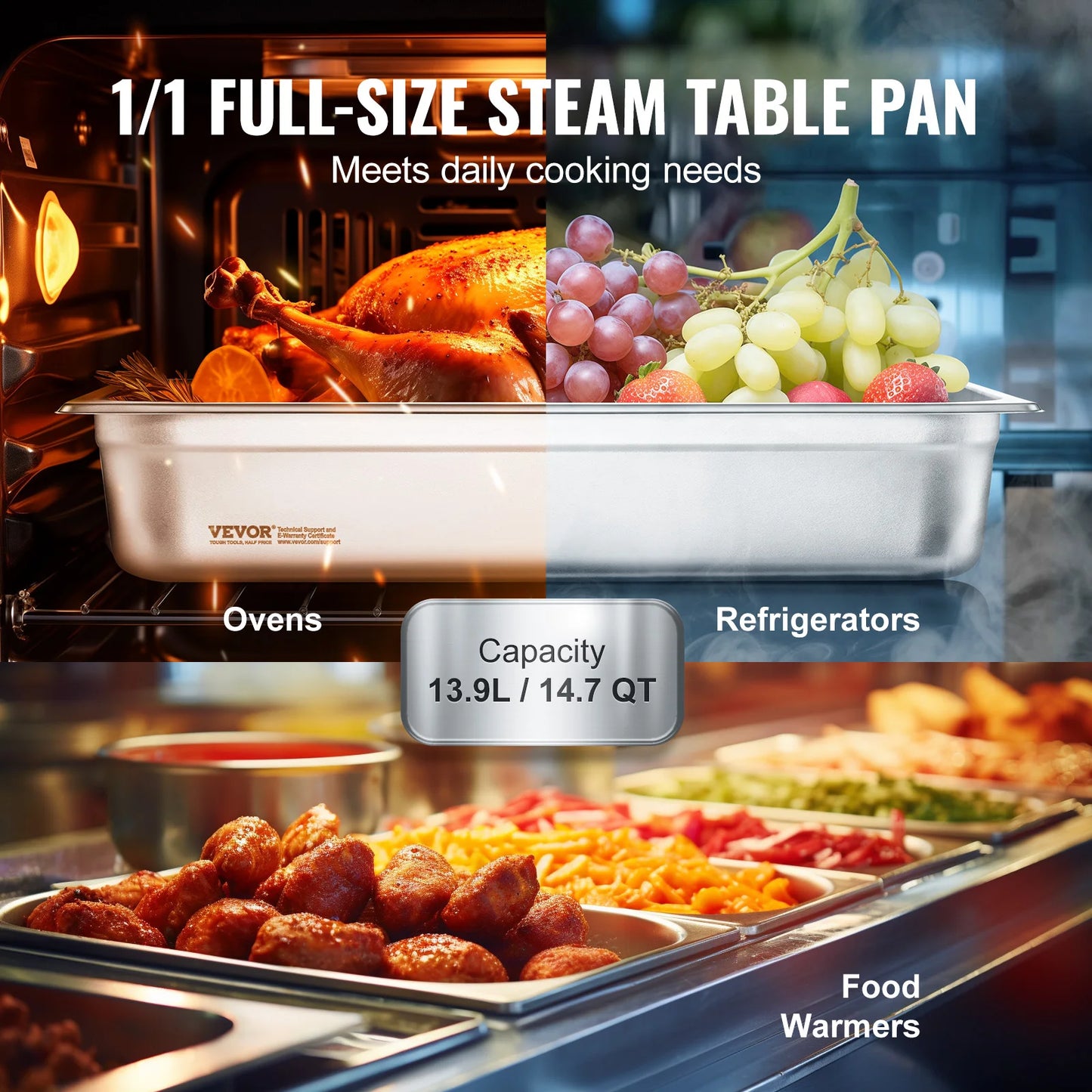 SucceBuy Stainless Steel Hotel Pans 4 Pack AntiJam Steam Pan