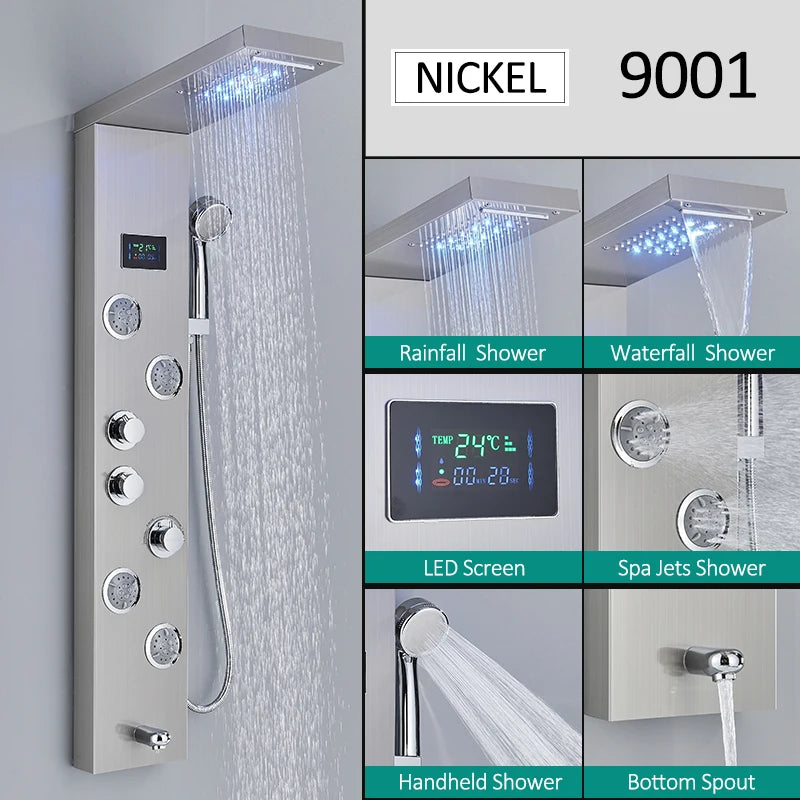 Quyanre LED Shower Panel Tower System Rainfall Massage