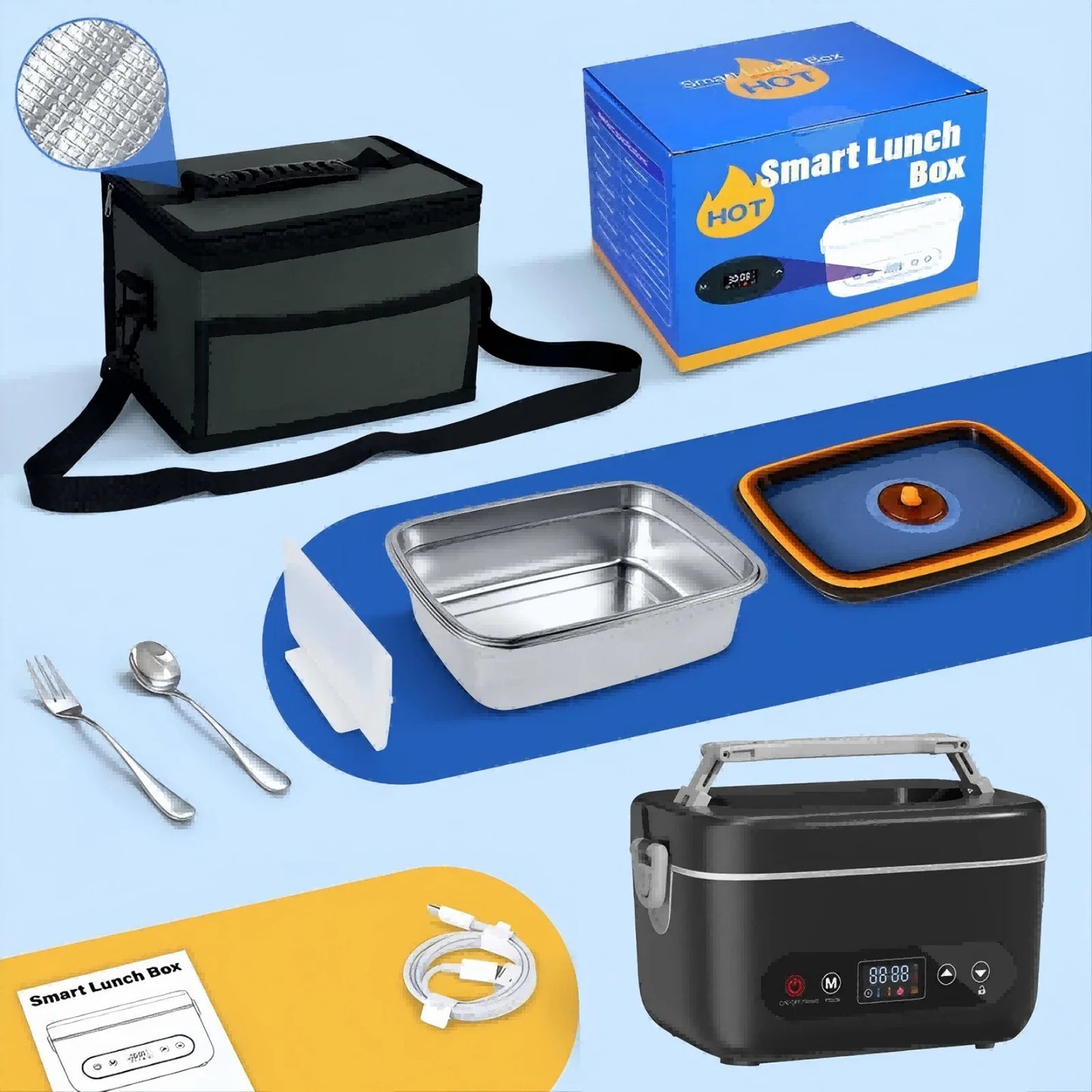 12000mAh Wireless Lunch Box Portable Food Warmer With Auto Temperature Control