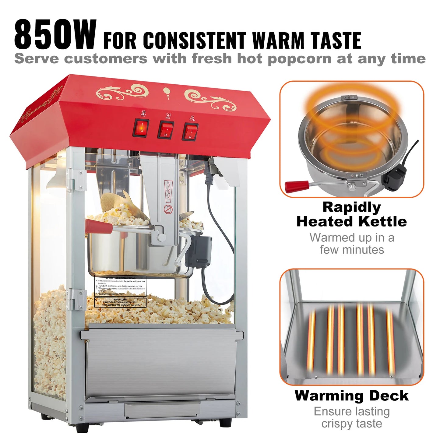 SucceBuy Popcorn Maker Countertop Kettle Produces Up to 80 Cups