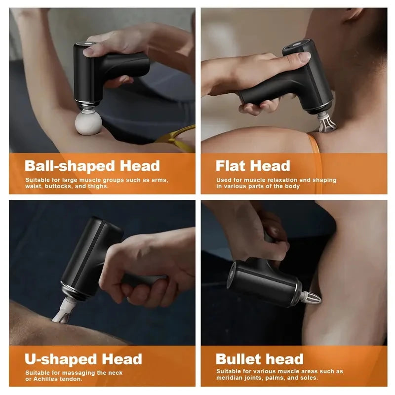 Portable Electric Fascia Massage Gun With Replaceable Heads Six Speeds