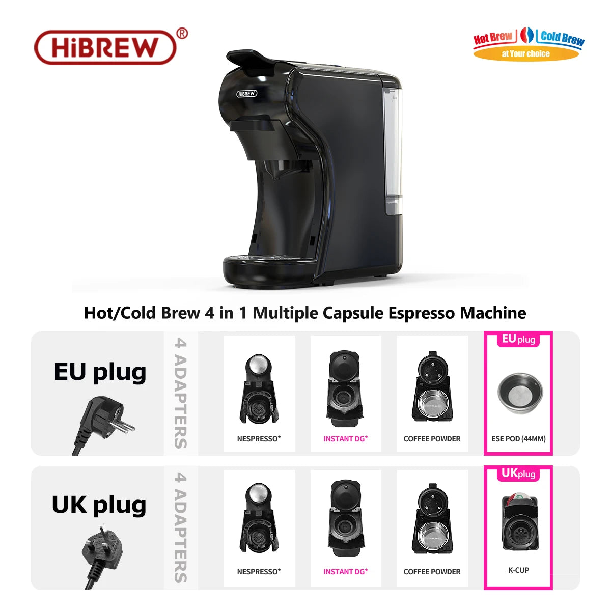 HiBREW 4In1 Espresso Coffee Maker Nespresso Dolce Gusto Compatible