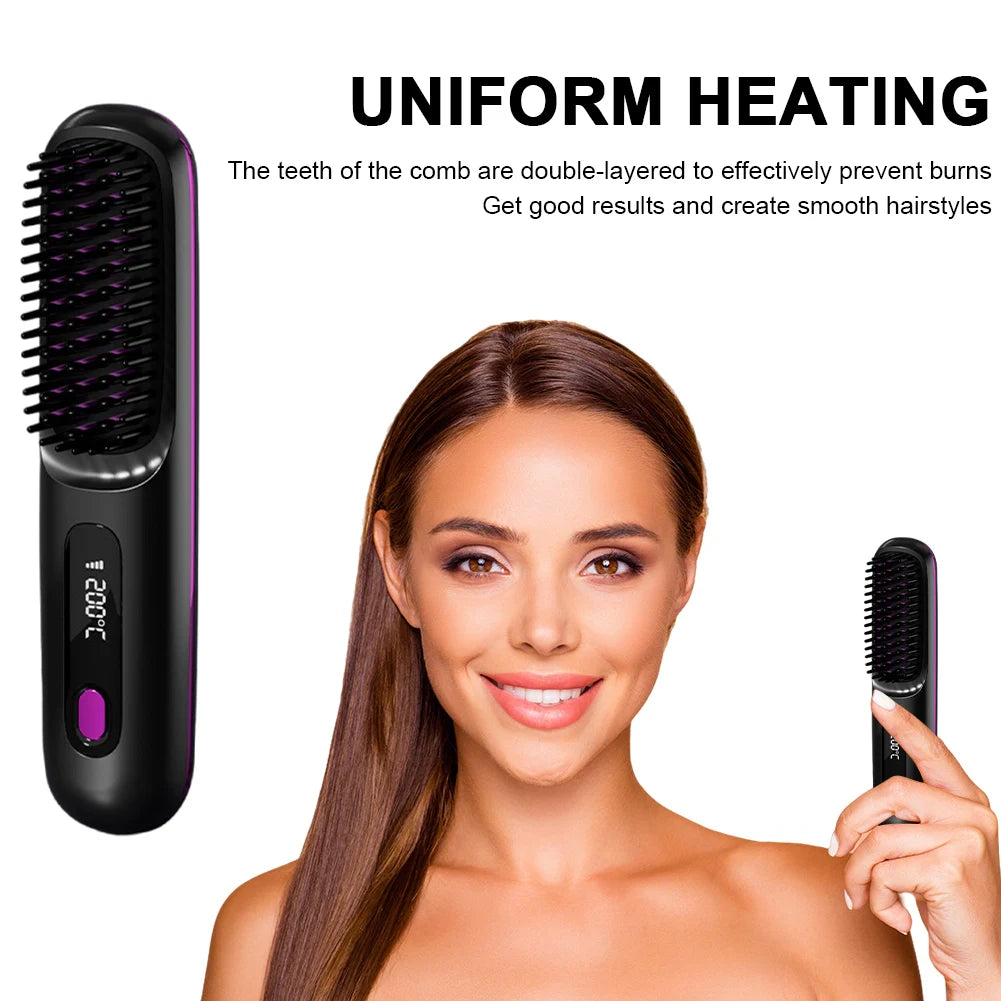 Cordless Hair Straightener Brush Anti Scald With 3 Temperature Settings