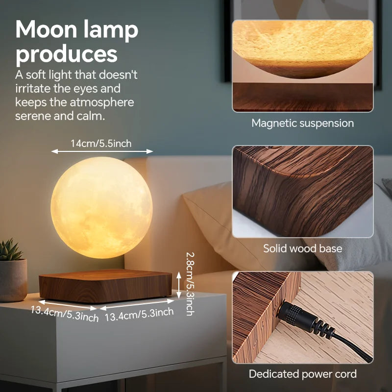 Aiopp Magnetic Floating Moon Lamp With Wooden Base