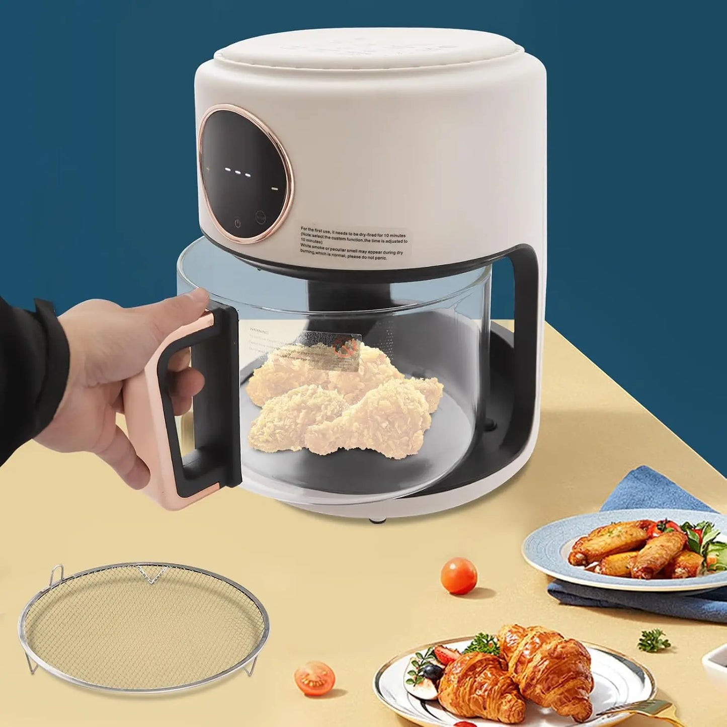 Portable Glass Air Fryer With 8 Presets And Digital Display