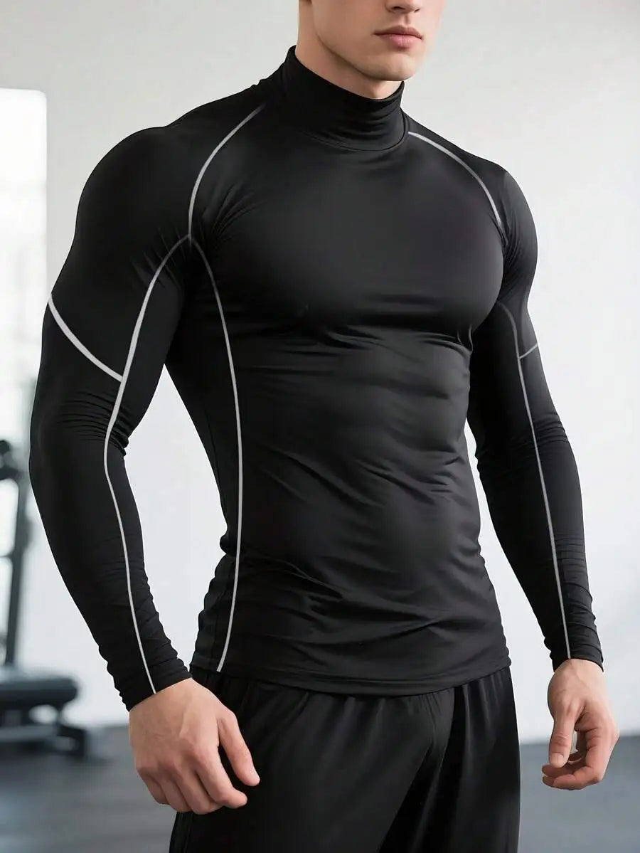 Men's Quick-Dry Stretch High-Neck Long Sleeve Workout Top