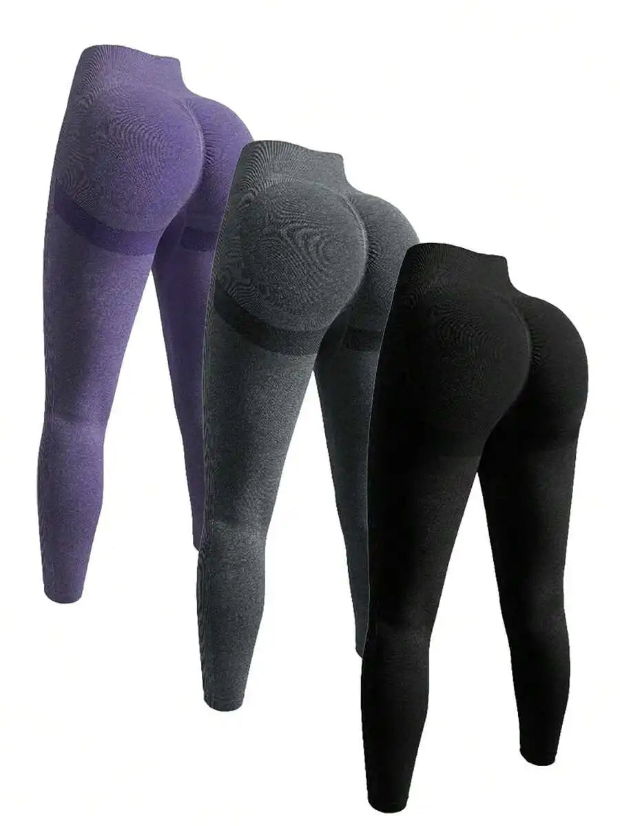 High Waist Seamless Yoga Leggings Pack 3 Soft Stretch Pants