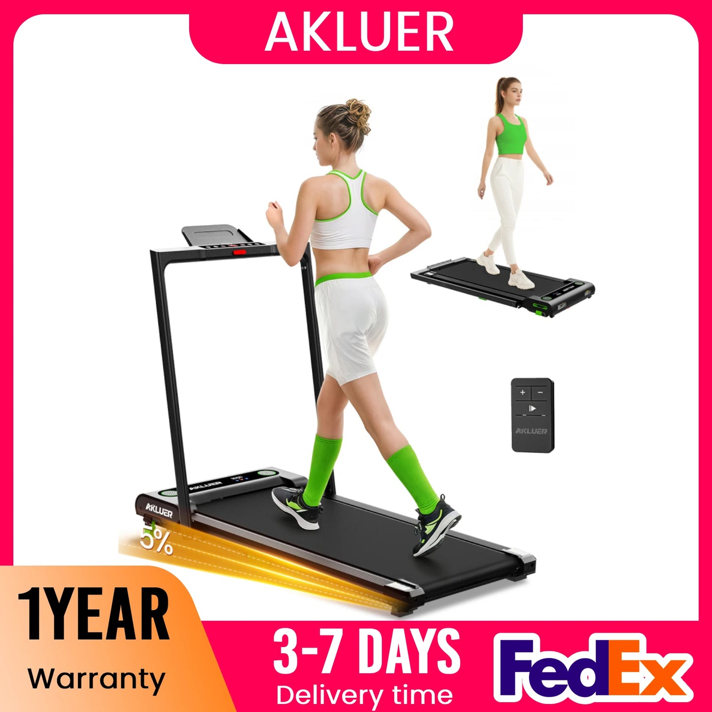 AKLUER Incline Desk Treadmill 2.5 HP With Remote LED Display