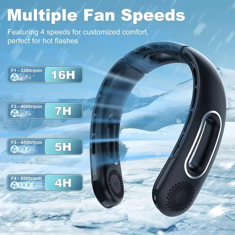 Portable Neck Fan Bladeless USB Rechargeable 360 Degree 4 Speeds
