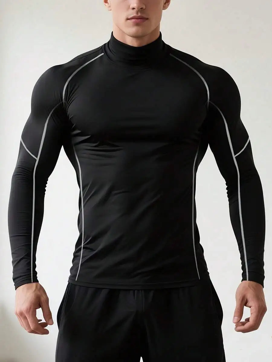 Men's Quick-Dry Stretch High-Neck Long Sleeve Workout Top