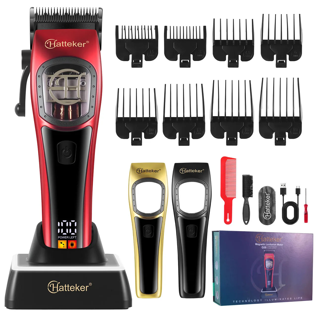 HATTEKER Professional Hair Clippers Magnetic Levitation Motor With Charging Base