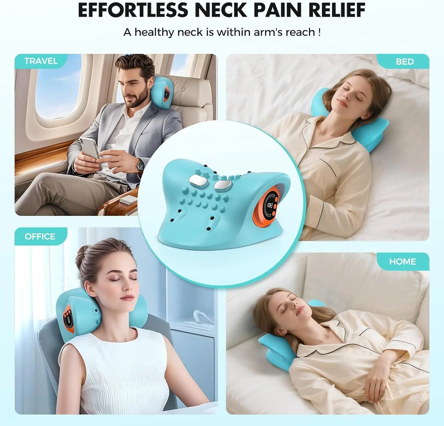 Rechargeable Portable Neck Massager Pillow With Shiatsu Heat Vibration Remote