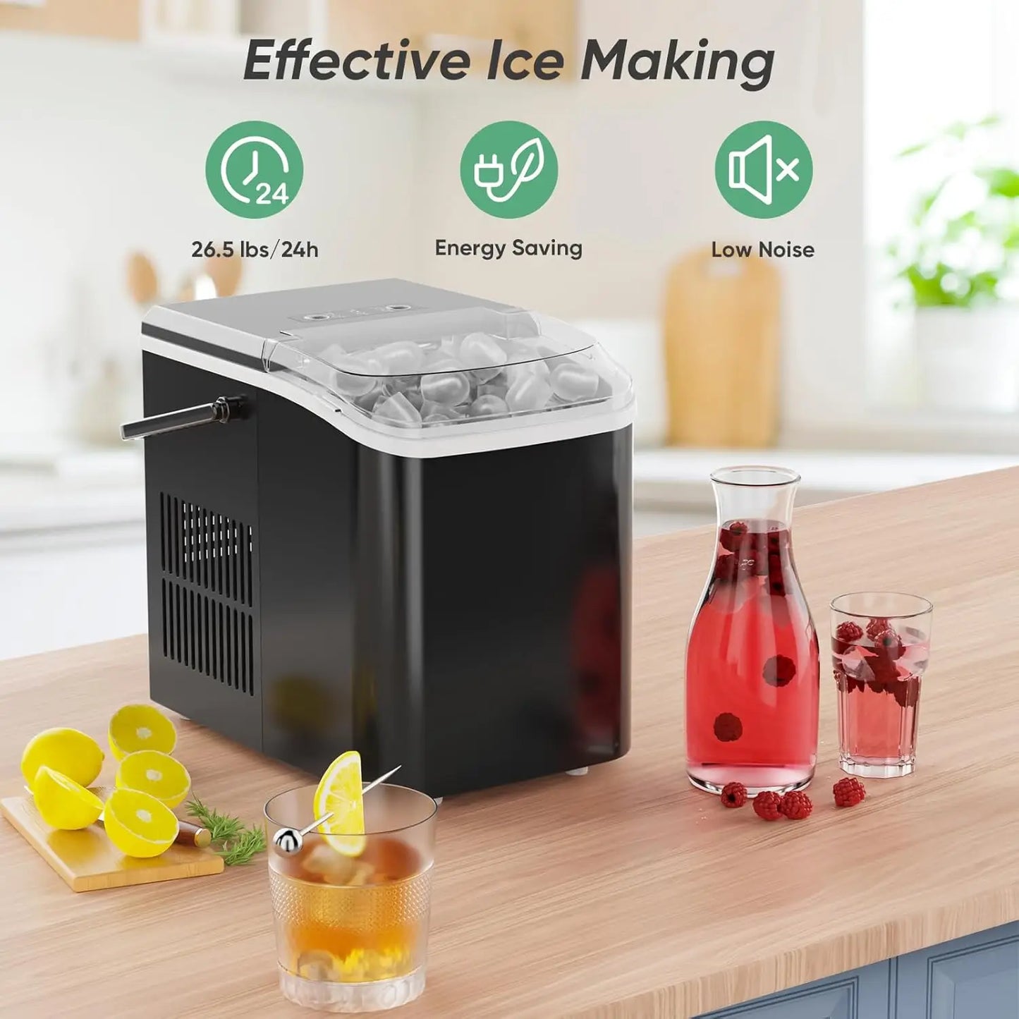 Portable Countertop Ice Maker 26 Lbs Per Day Self Cleaning