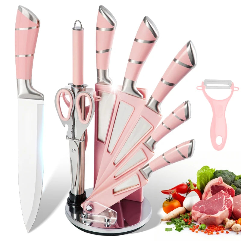 ZENG 9 Piece Kitchen Knife Set Stainless Steel Sharpener
