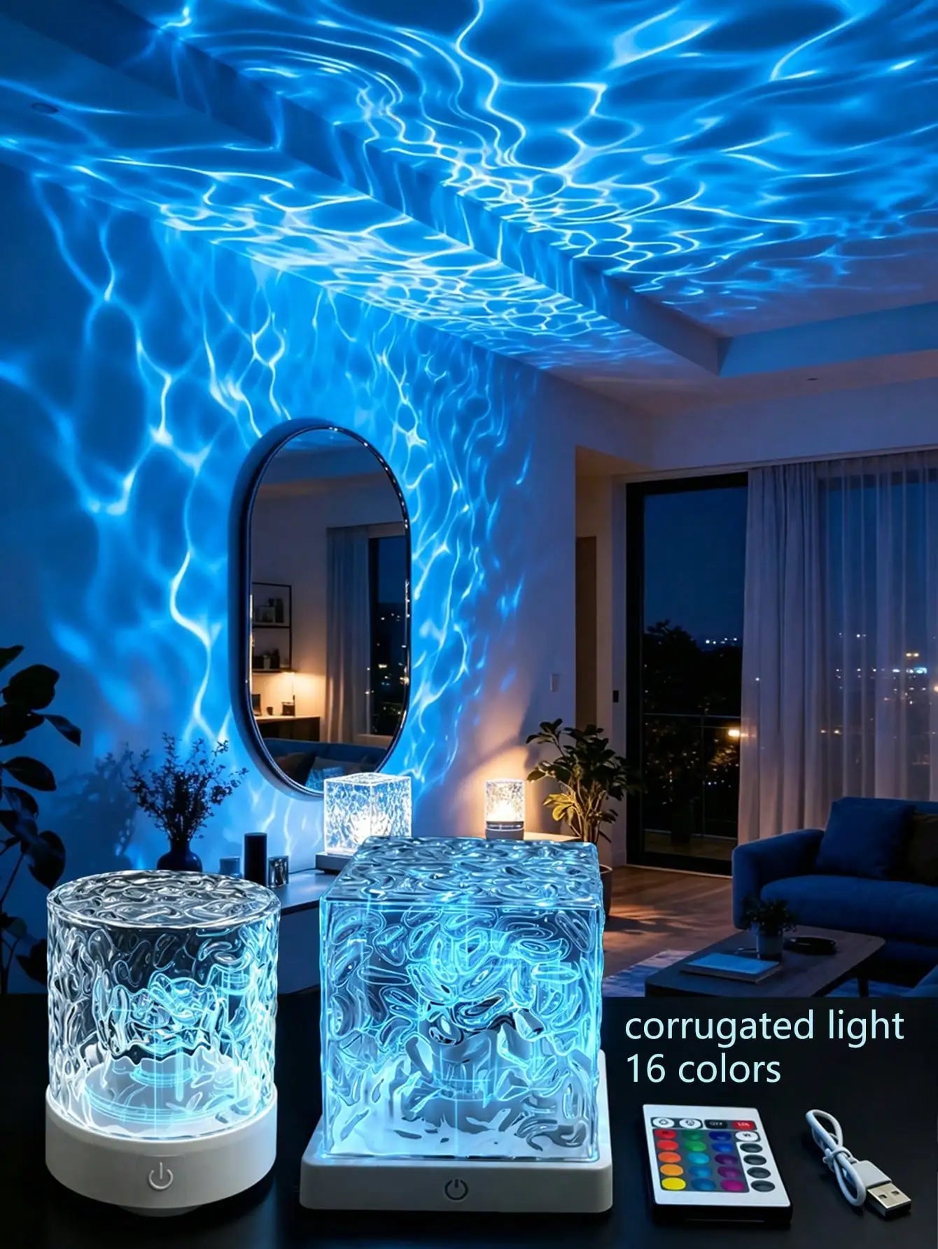 LED Cube Projector Light With 3D Ocean Wave Projection