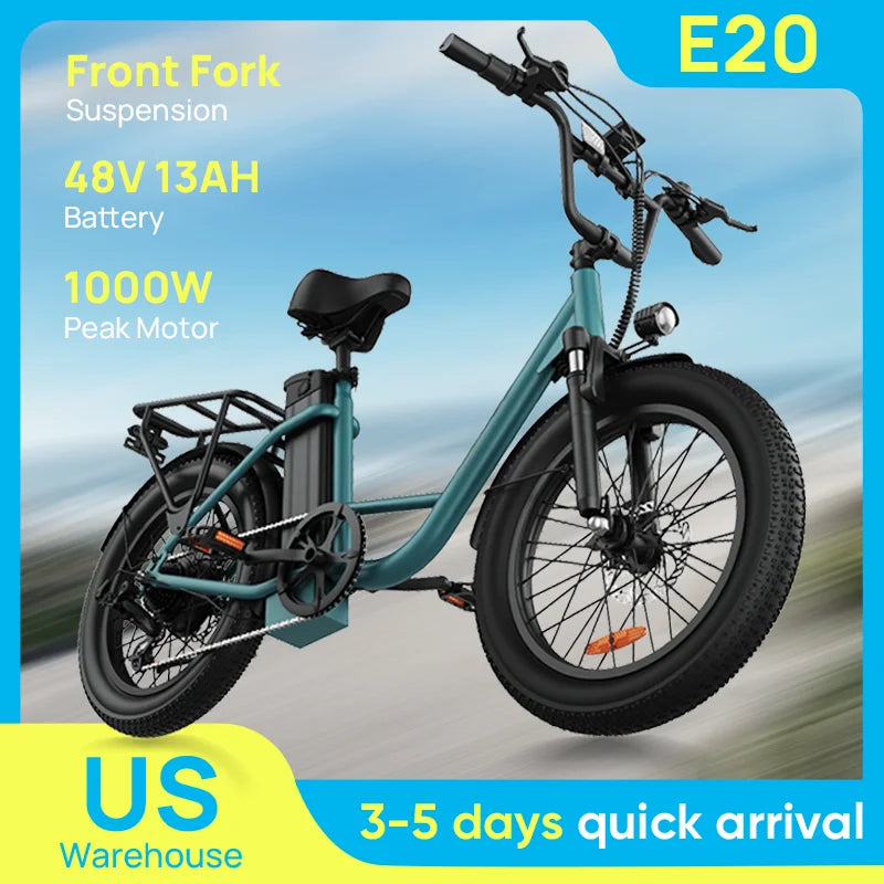 URLIFE 1000W E20 Electric Bike Fat Tire With Removable Battery