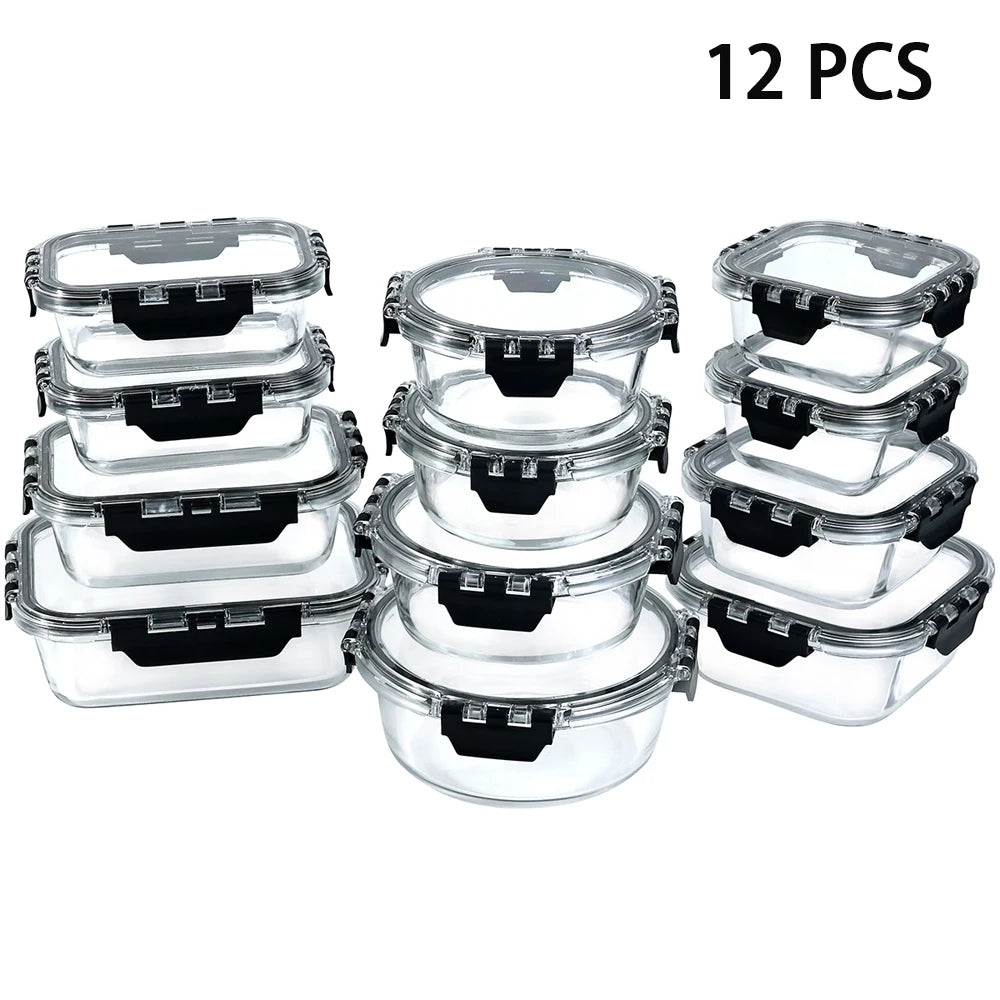 Glass Lunch Box Meal Prep Containers 12 Pieces Airtight Storage