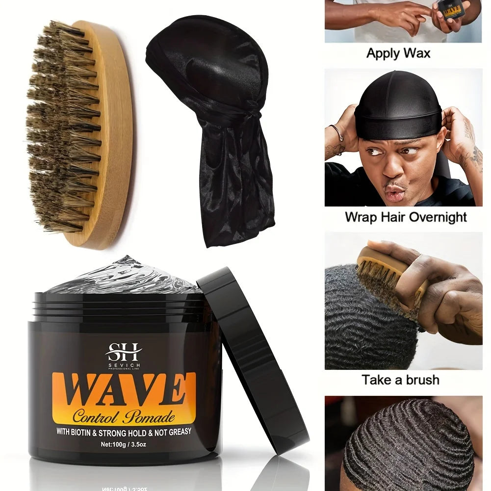 Sevich Waves Control Pomade Set With Hair Oil And Brush