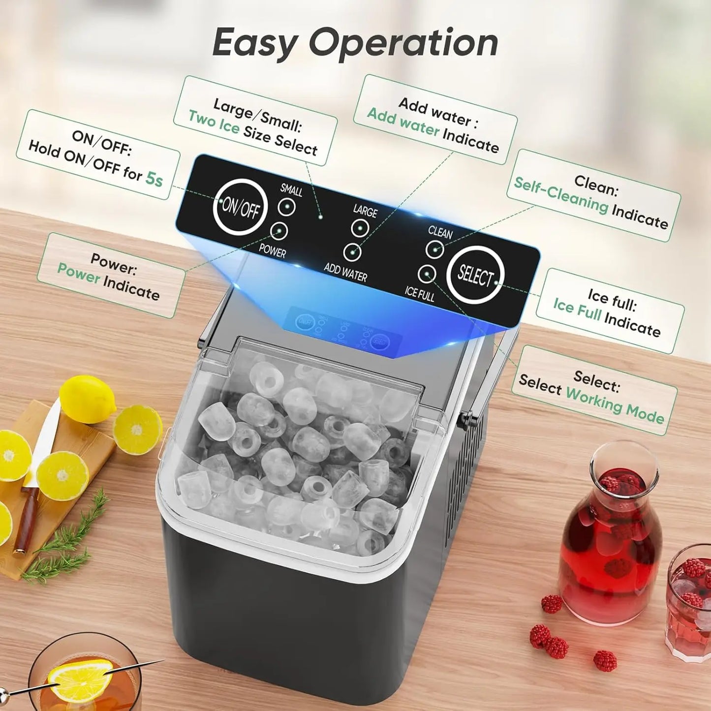 Portable Countertop Ice Maker 26 Lbs Per Day Self Cleaning