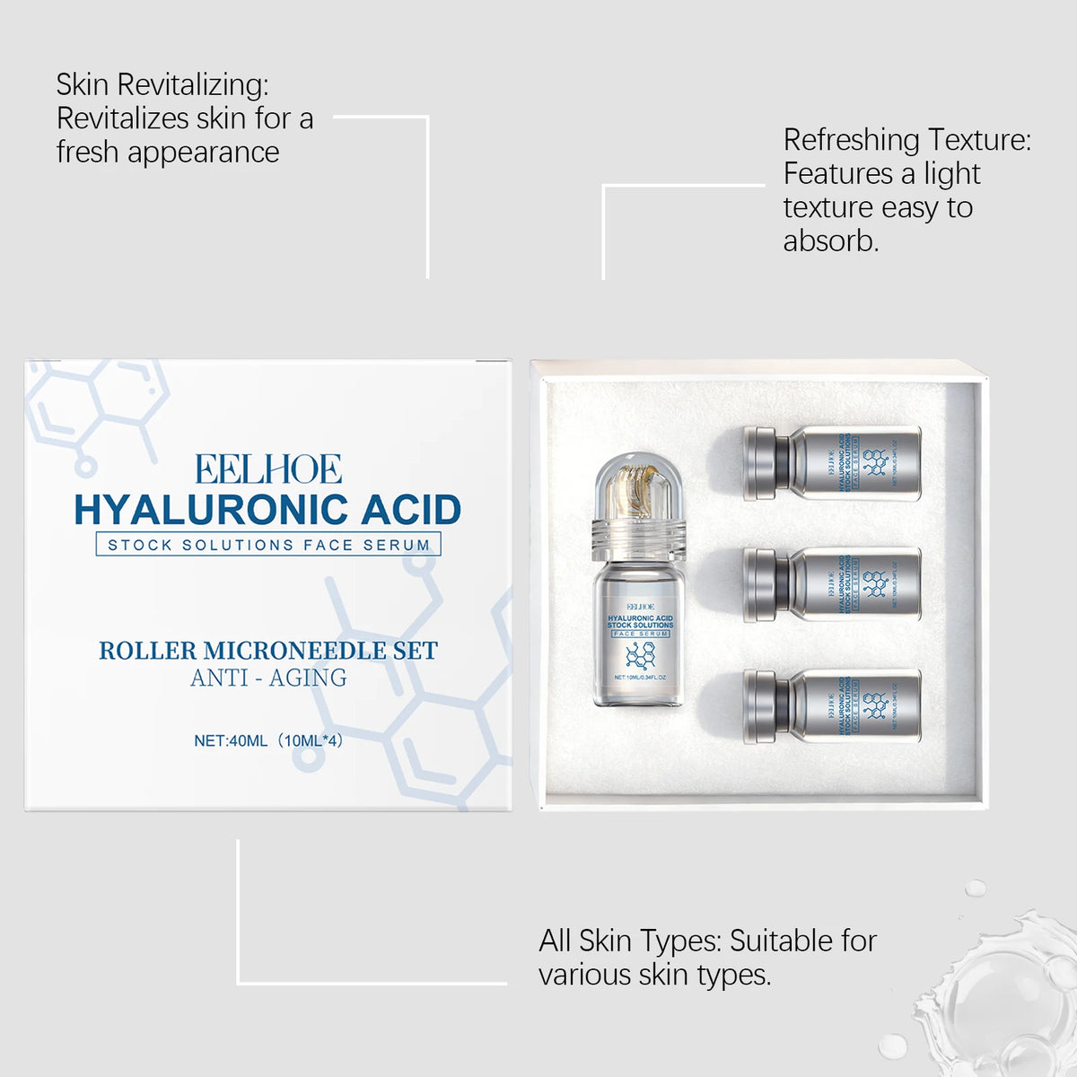 Eelhoe Hyaluronic Acid Facial Serum With Microneedle Roller Set