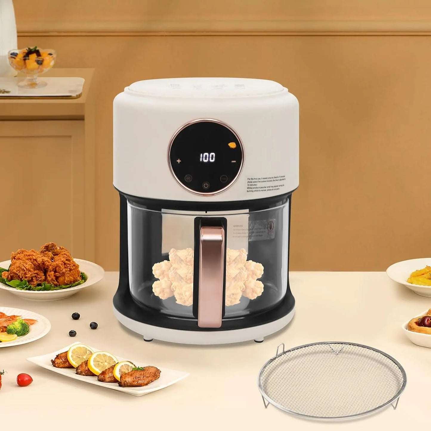 Portable Glass Air Fryer With 8 Presets And Digital Display
